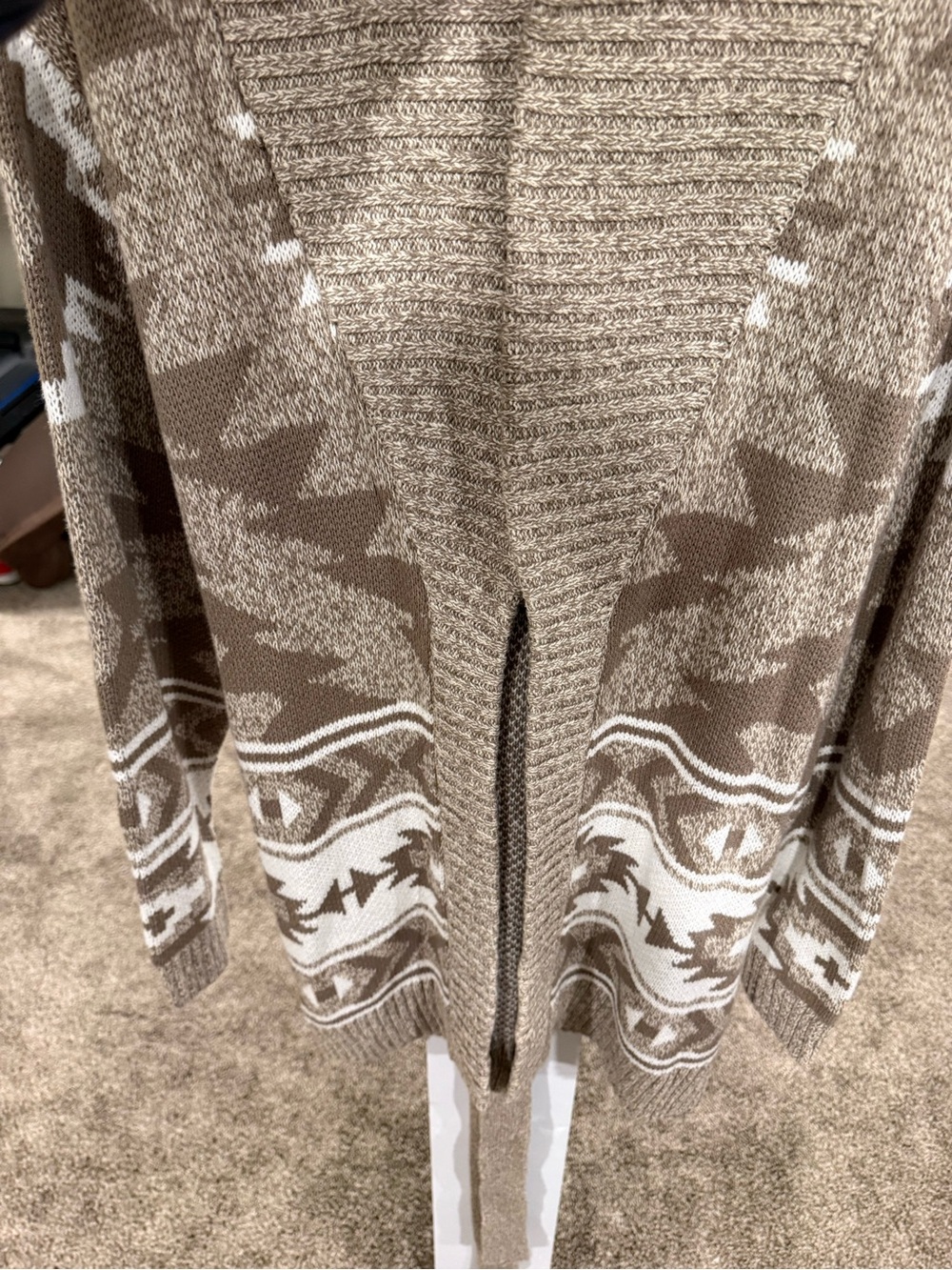 NWOT Lucky Brand Western/Aztec Brown and Cream Cardigan w/ Waist Tie - Picture 6 of 9